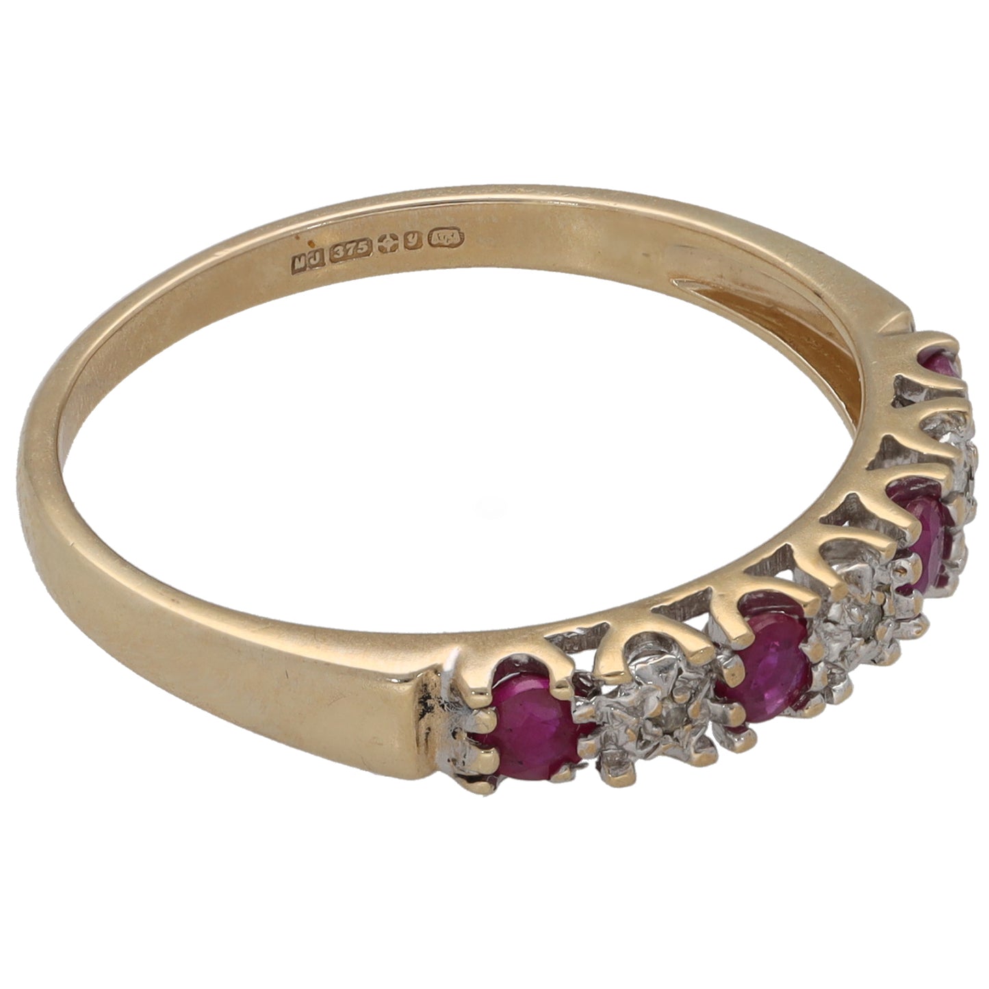9ct Gold Ruby & 0.015ct Diamond Half Eternity Ring Size R