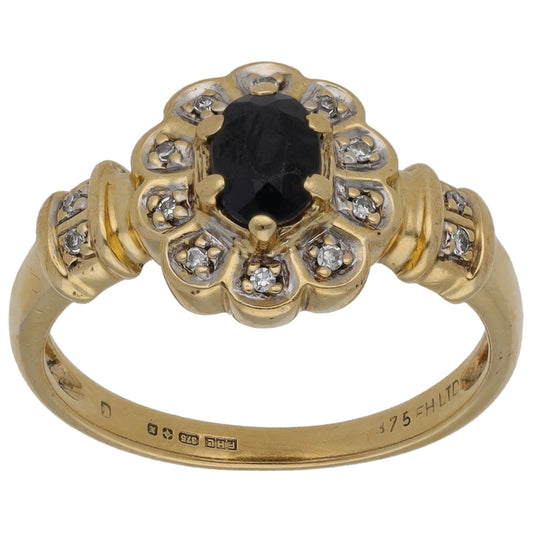 9ct Gold Sapphire & 0.07ct Diamond Dress/Cocktail Ring Size M