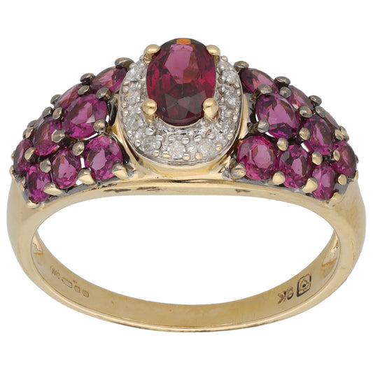 9ct Gold Garnet & 0.06ct Diamond Dress/Cocktail Ring Size Q