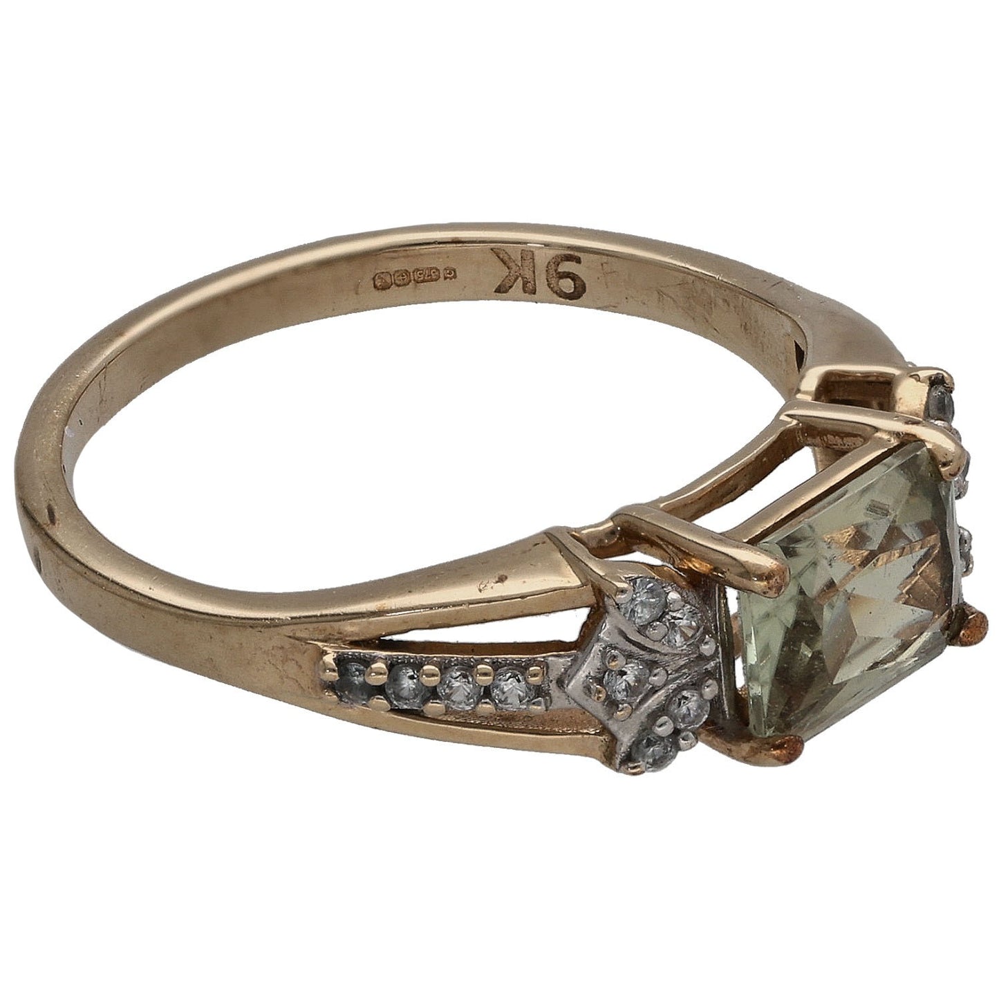 9ct Gold Diaspore & Imitation Single Stone Ring With Accents Size L