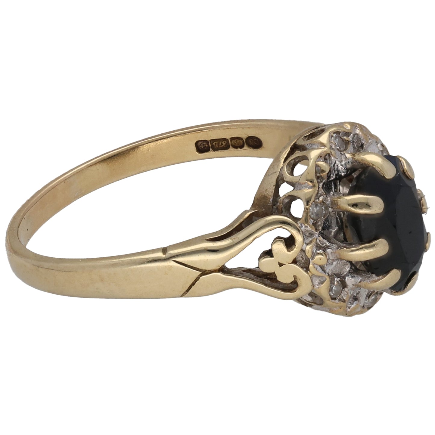 9ct Gold Sapphire & 0.04ct Diamond Dress/Cocktail Ring Size P