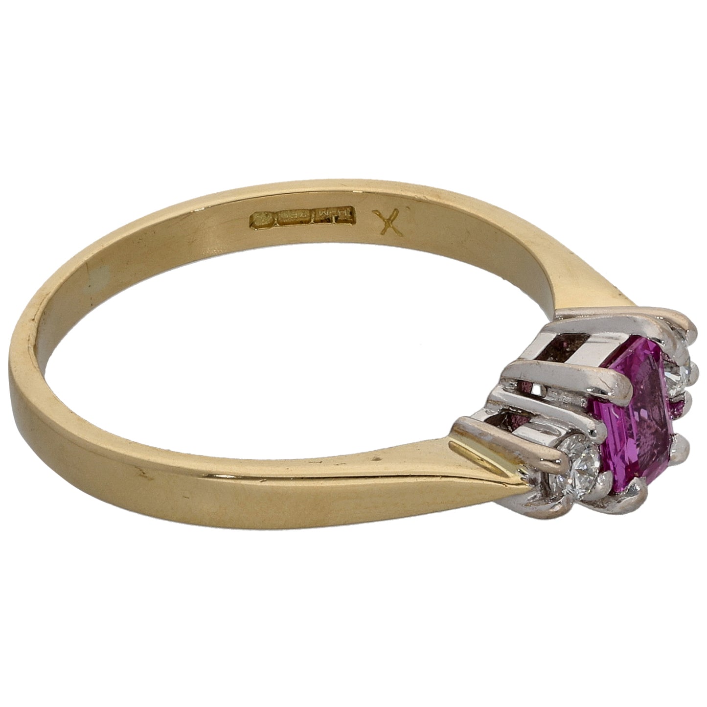 18ct Gold Sapphire & 0.10ct Diamond Trilogy Ring Size N