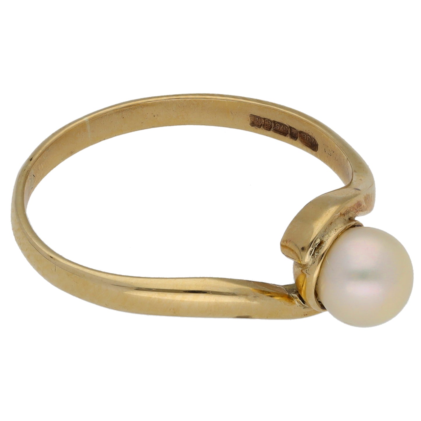 9ct Gold Cultured Pearl Single Stone Ring Size R