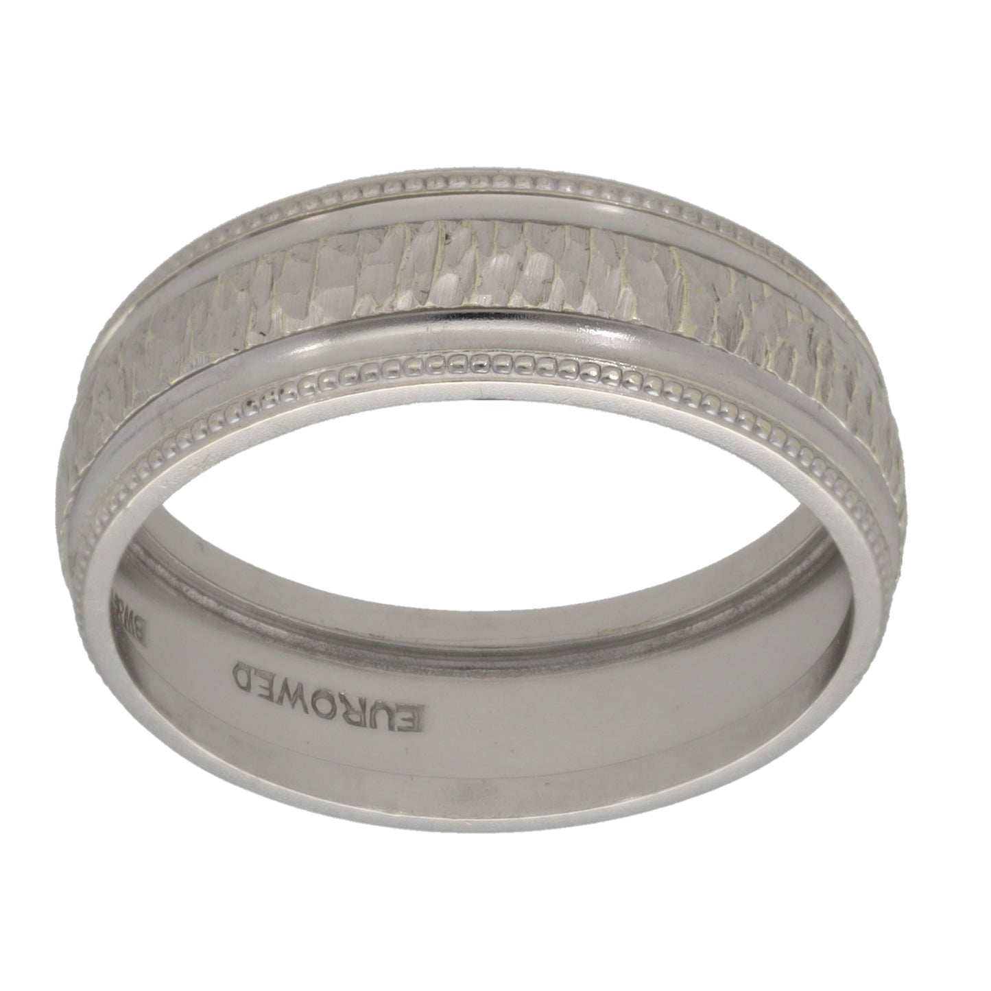 9ct White Gold Patterned Wedding Ring Size M
