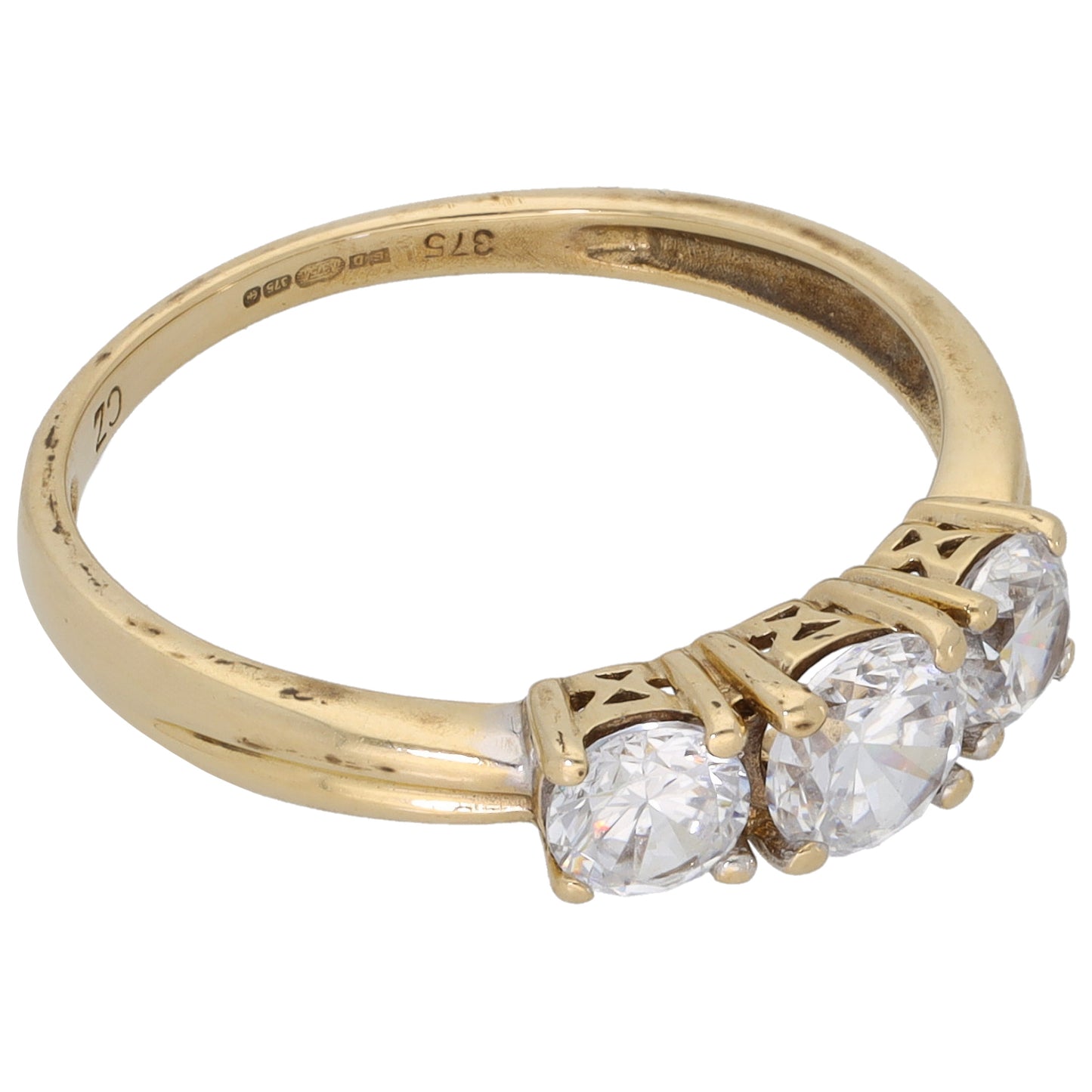 9ct Gold Cubic Zirconia Three Stone Ring Size P