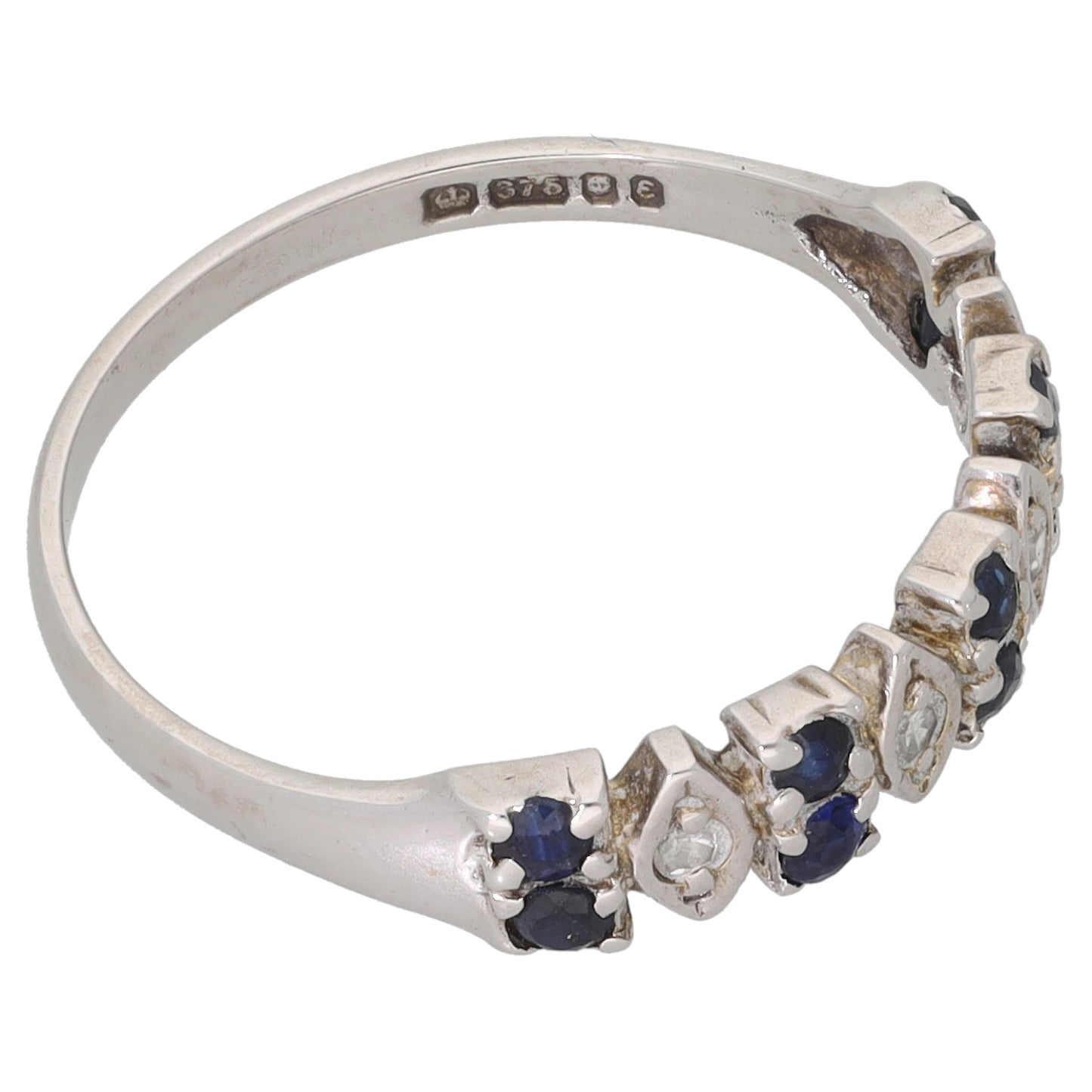 9ct White Gold Sapphire & 0.04ct Diamond Half Eternity Ring Size O