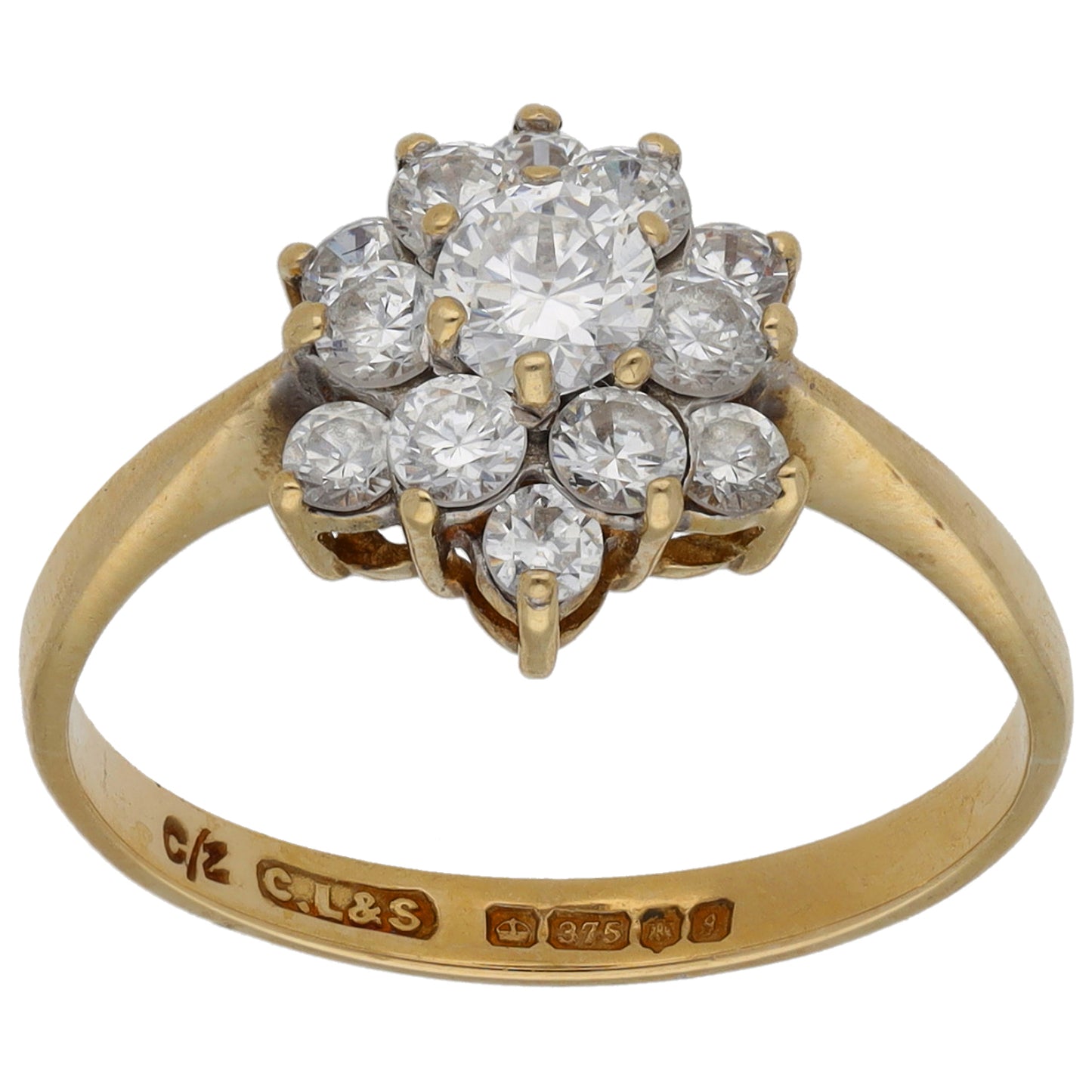 9ct Gold Cubic Zirconia Cluster Ring Size N