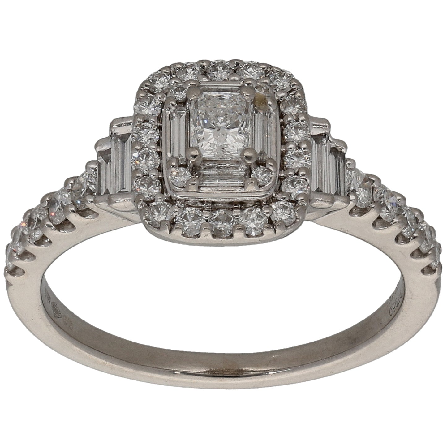 Platinum 0.80ct Diamond Halo Ring Size N
