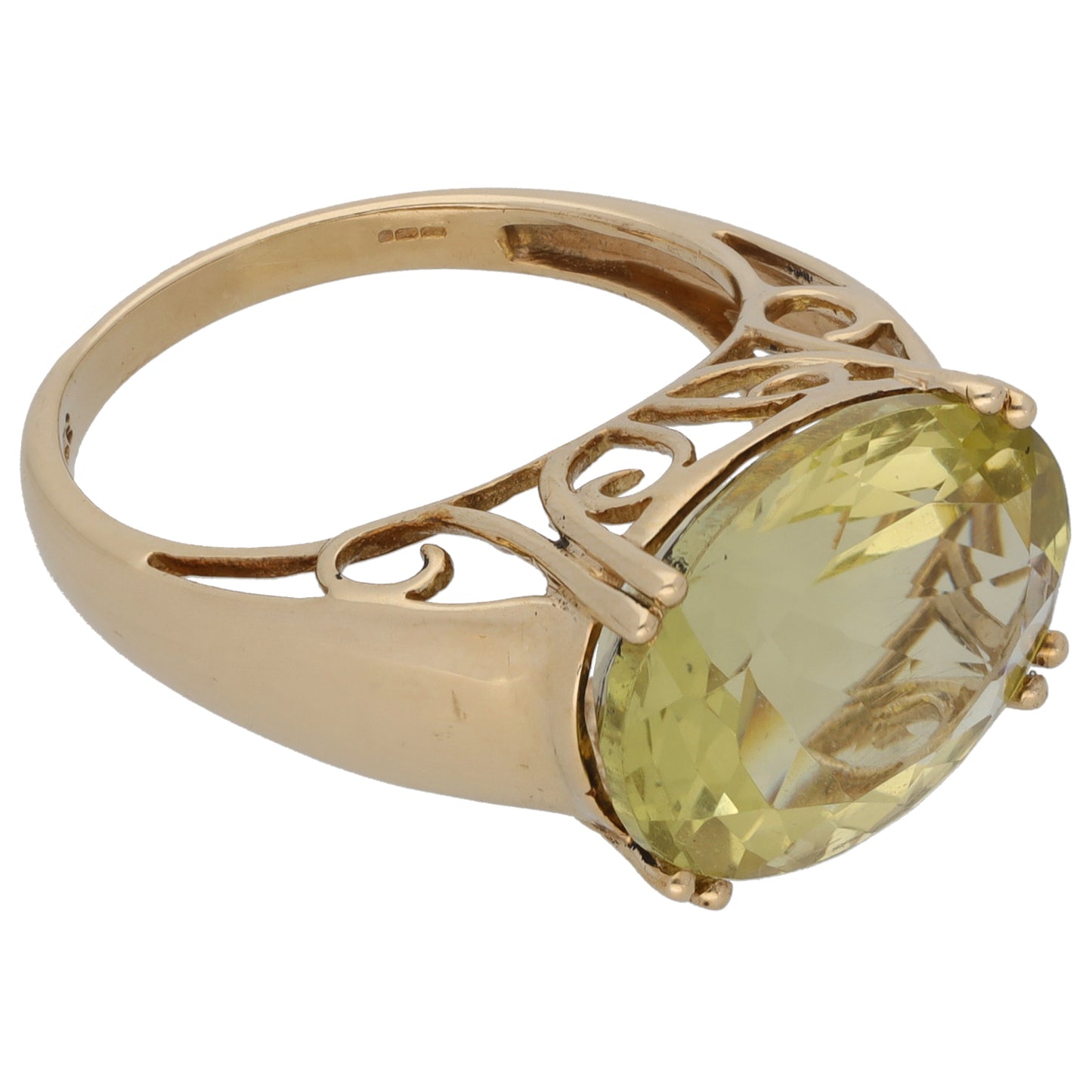 9ct Gold Green Quartz Single Stone Ring Size P