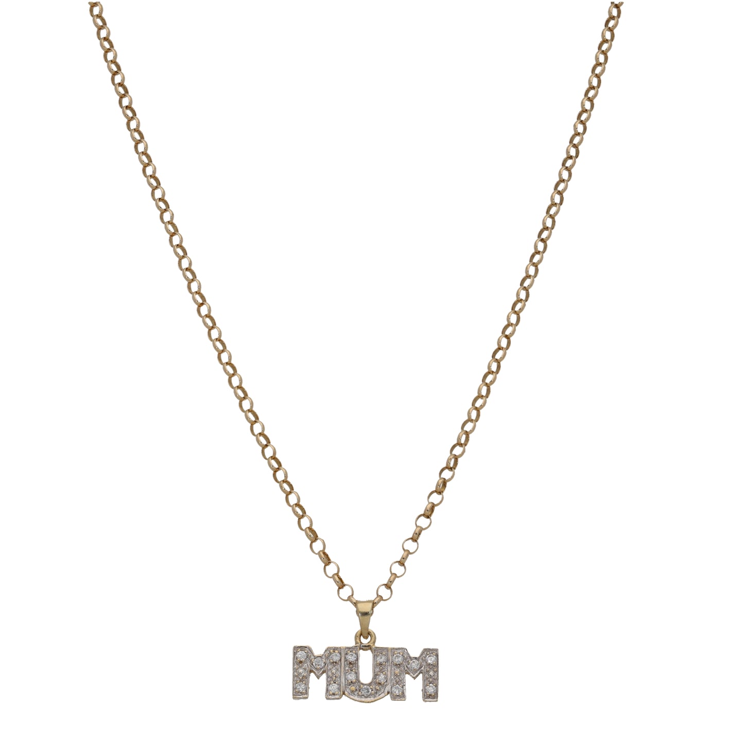 9ct Gold Cubic Zirconia Mum/Mother Pendant With Chain