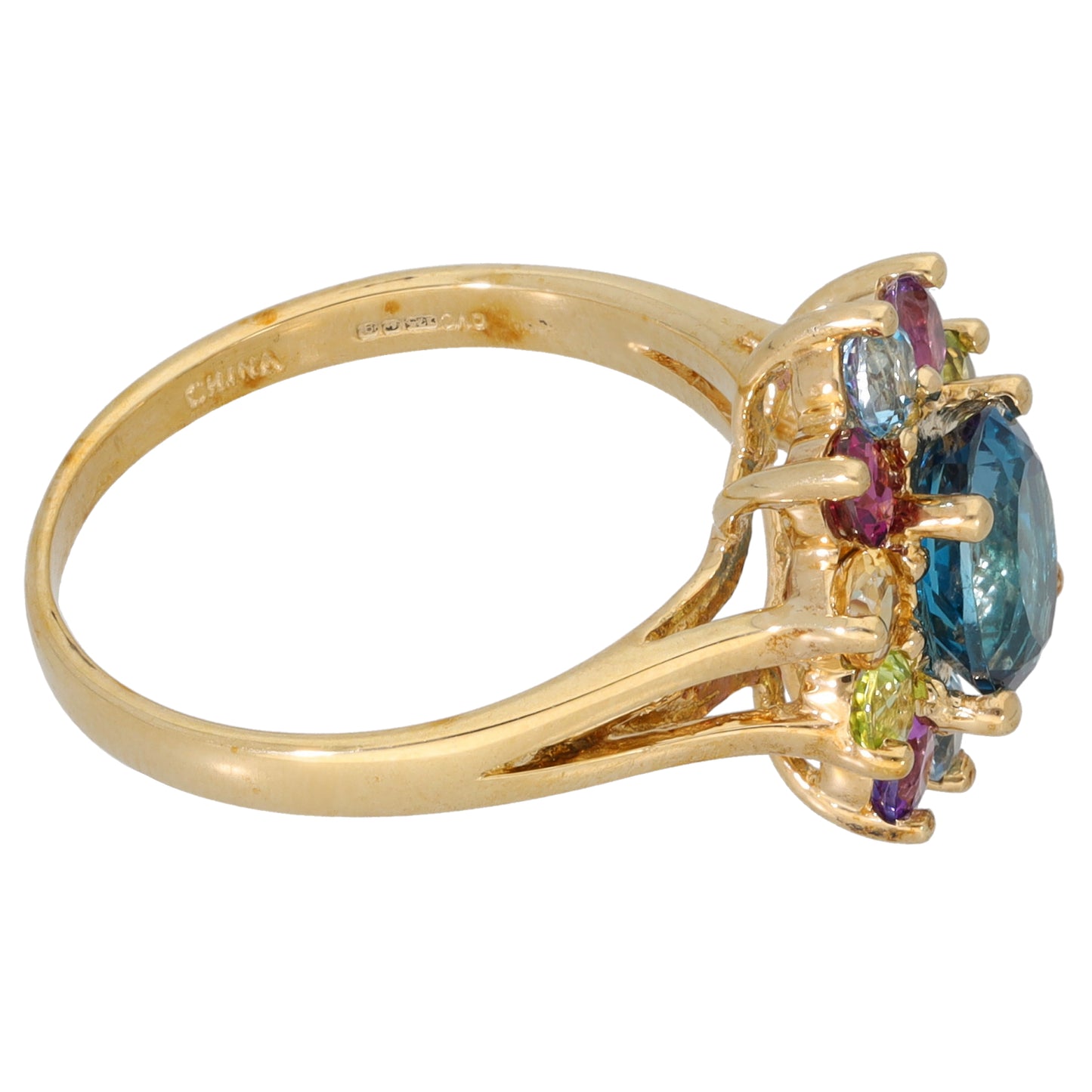 9ct Gold Topaz, Amethyst, Garnet, Citrine & Peridot Dress/Cocktail Ring Size P