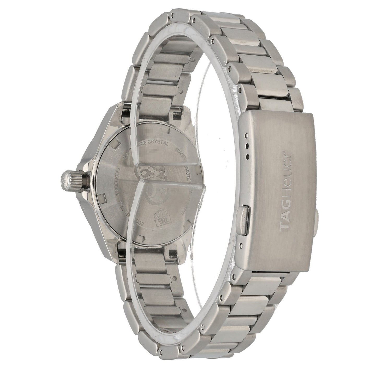 Tag Heuer Aquaracer WAY1412, mother of pearl dial, silver baton hour markers, rear three quarter angle
