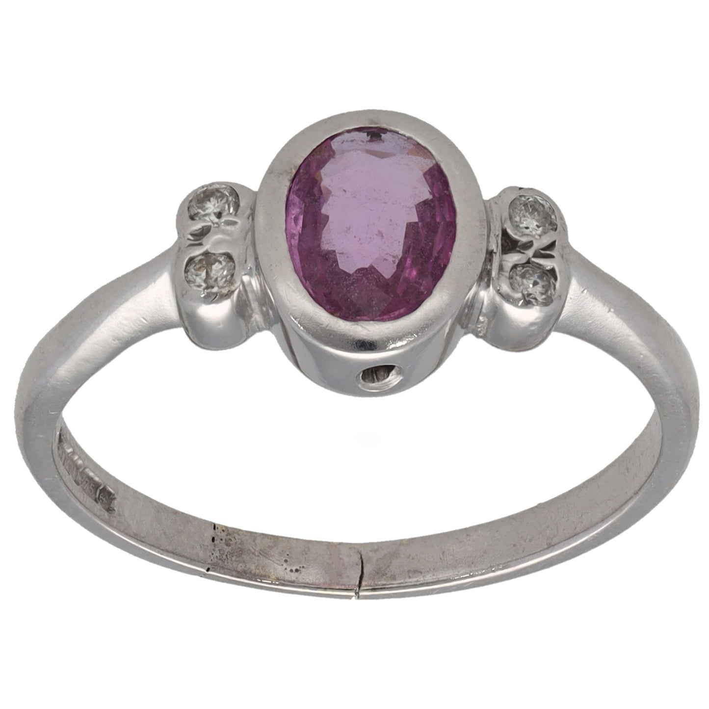 9ct White Gold Sapphire & 0.04ct Diamond Dress/Cocktail Ring Size P