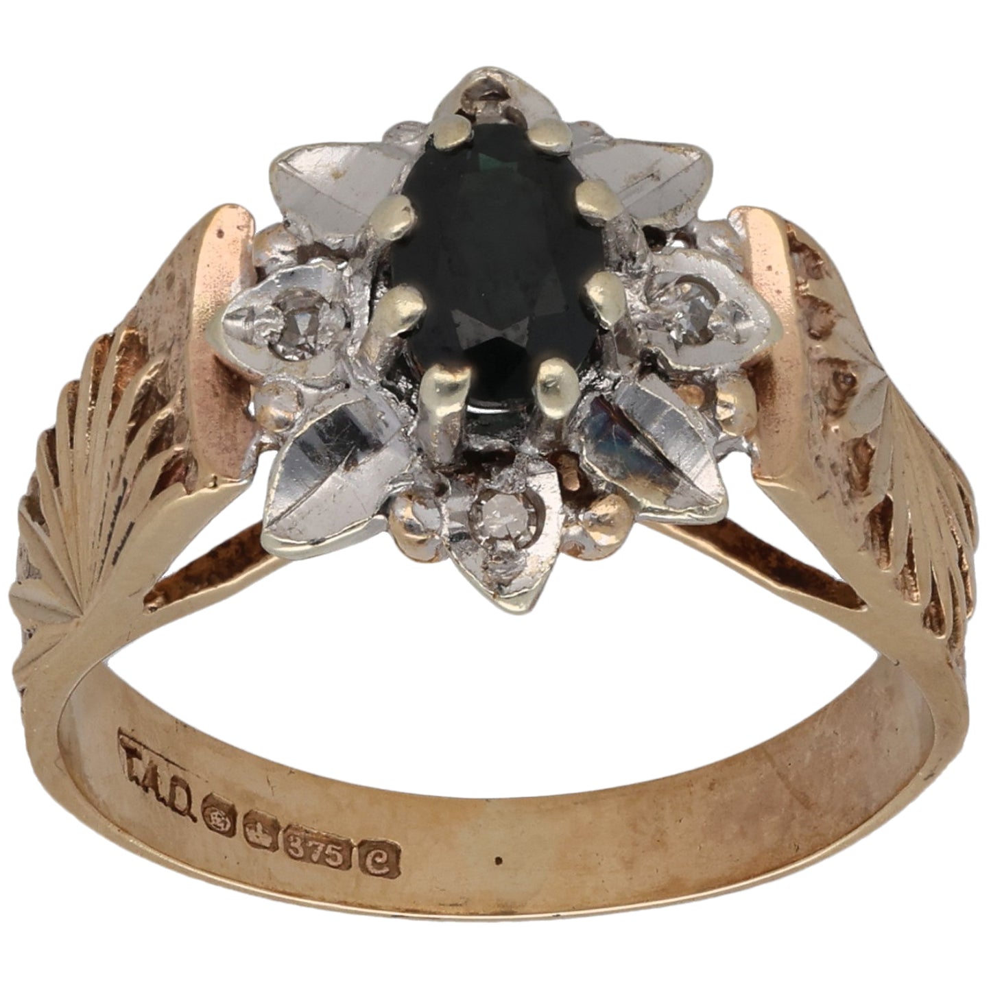 9ct Gold Sapphire & 0.04ct Diamond Dress/Cocktail Ring Size M