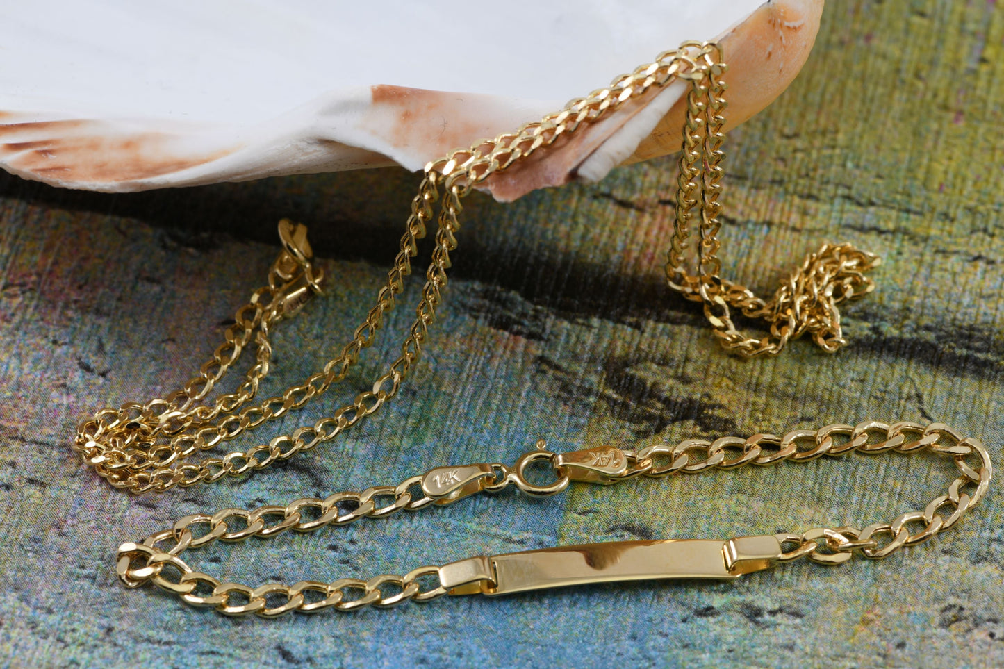 14ct Gold Curb ID Kids Bracelet - 15cm