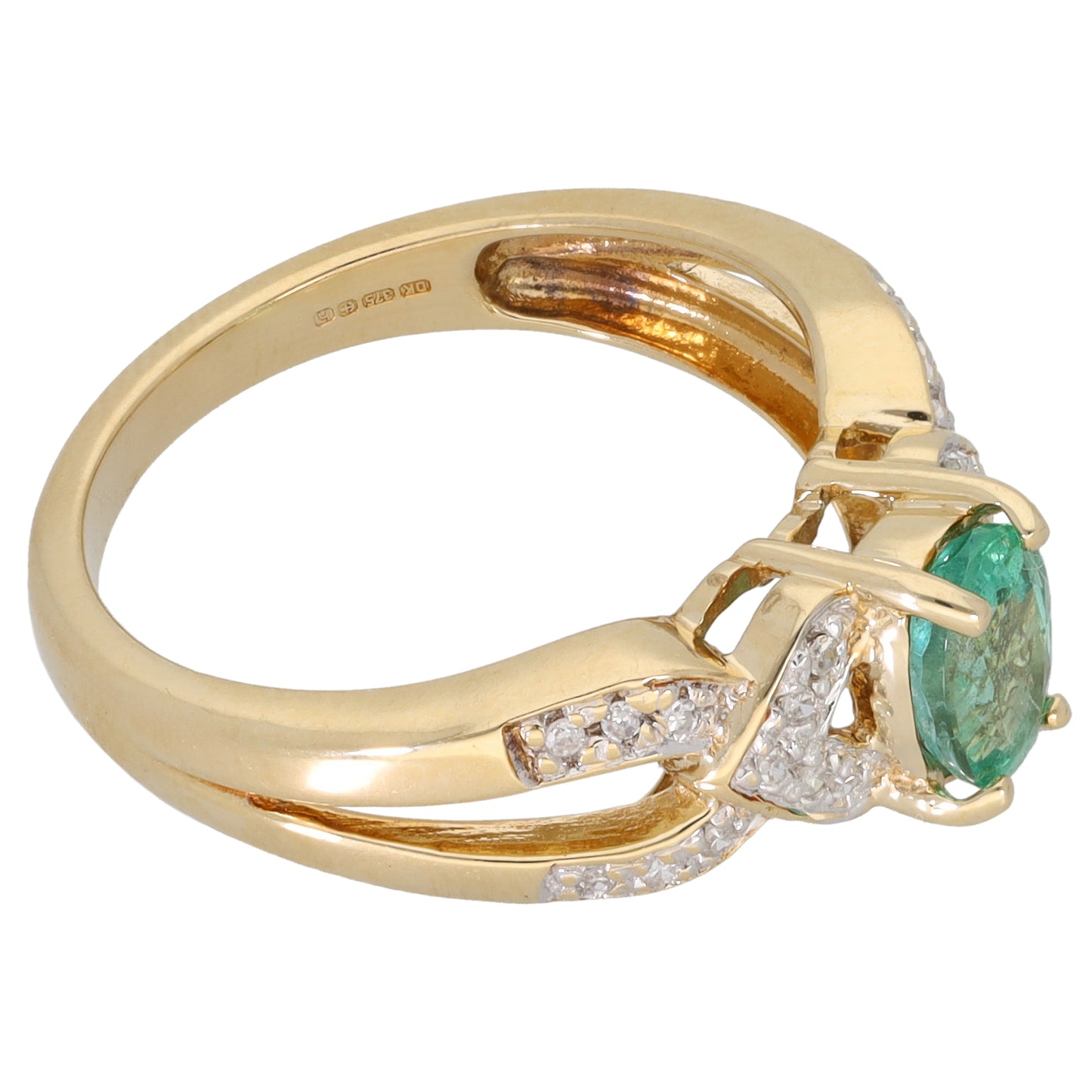 9ct Gold Emerald & 0.11ct Diamond Dress/Cocktail Ring Size N