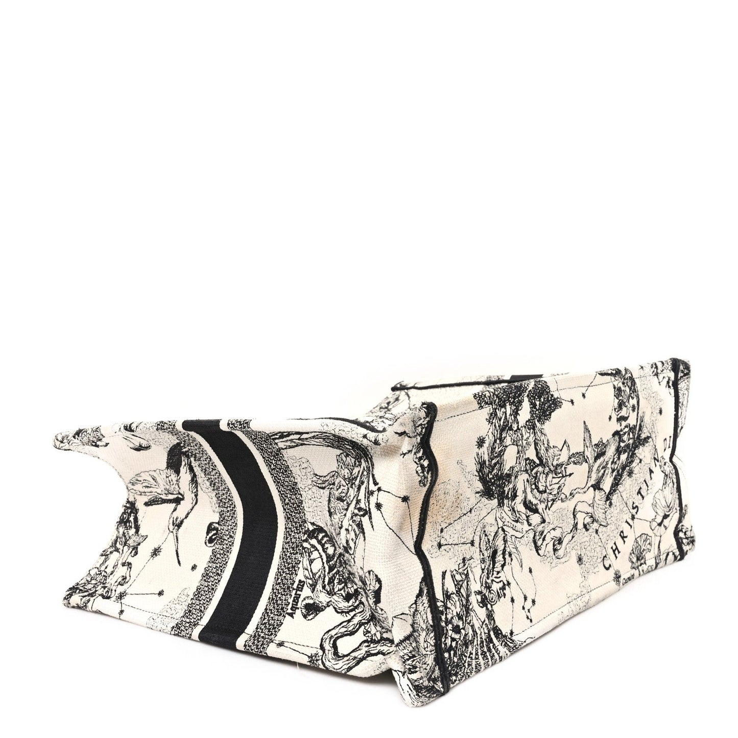 Christian Dior Embroidered Zodiac Canvas Book Tote Bag - Latte & Black