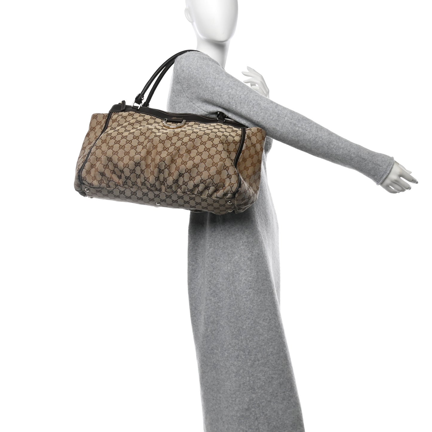 Gucci GG Monogram D Gold Tote Dark Brown Canvas Bag - Brown