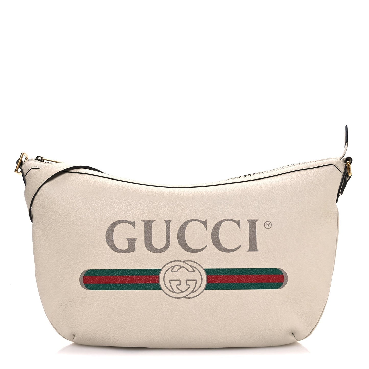 Gucci Grained Calfskin Logo Half Moon Hobo Bag - White