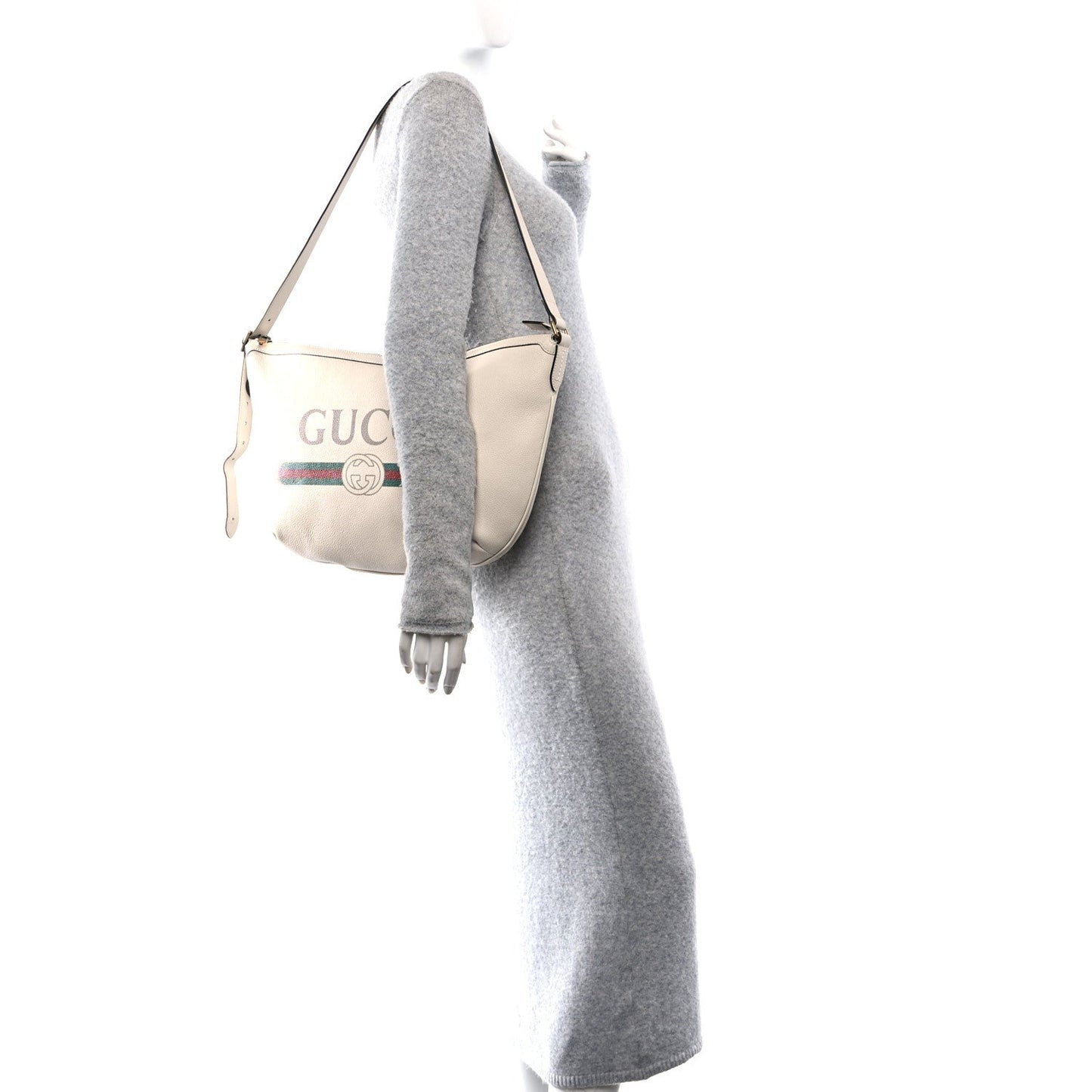 Gucci Grained Calfskin Logo Half Moon Hobo Bag - White