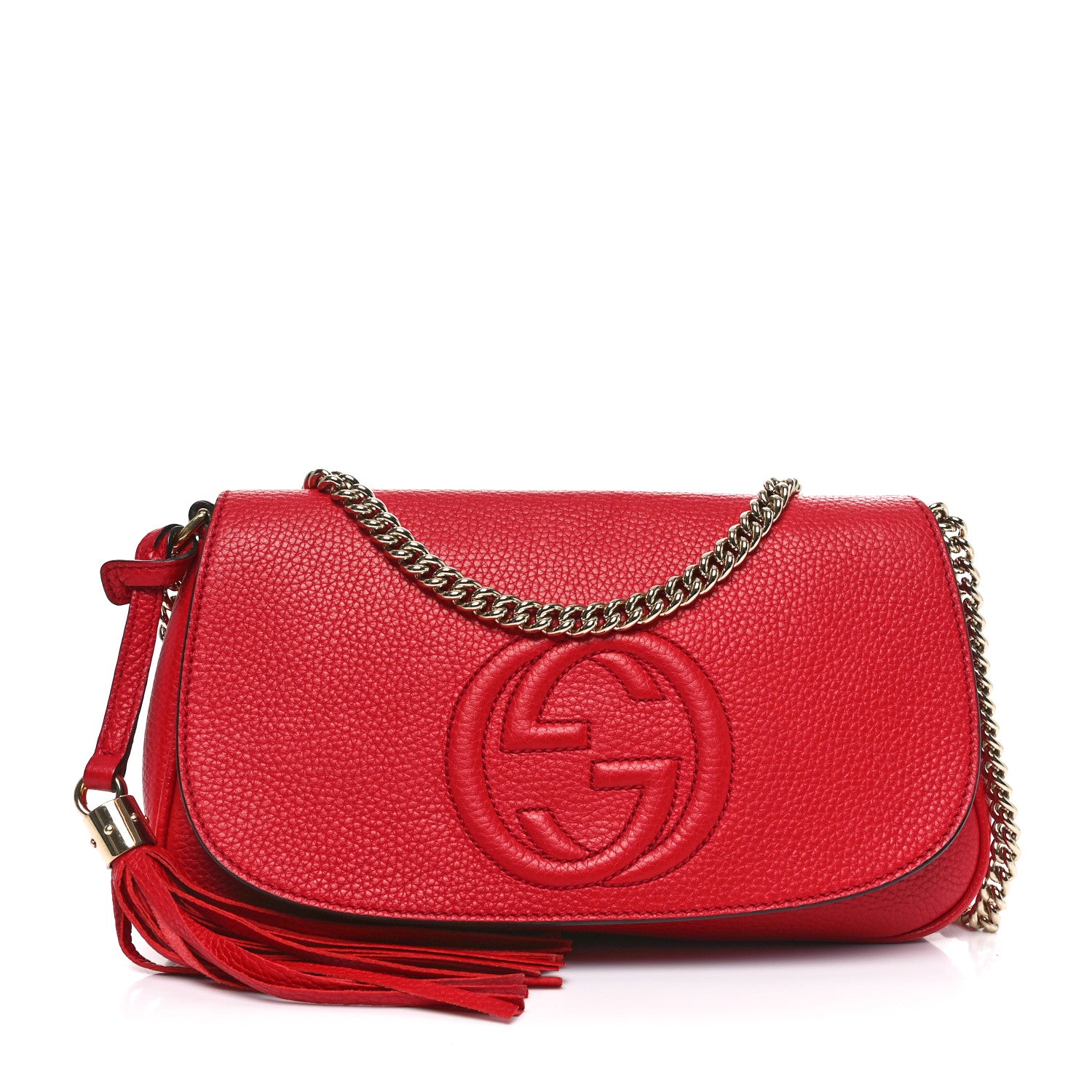 Gucci Soho Flap Crossbody Pebbled Calfskin Leather Bag - Red | H&T