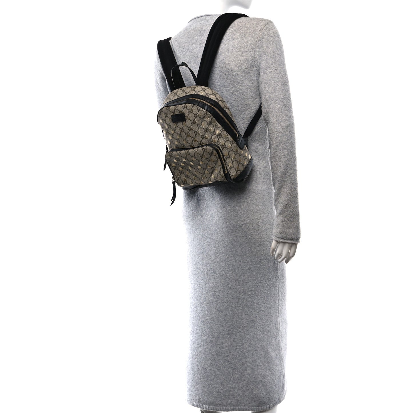 Gucci GG Supreme Monogram Bees Print Small Day Backpack - Beige, Gold & Black