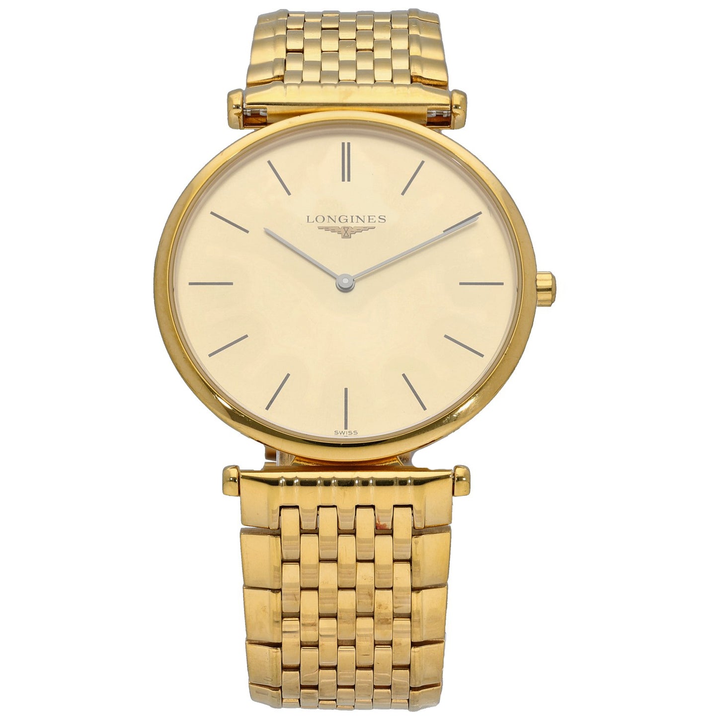 Longines La Grande Classique L4.709.2 Gold-plated stainless steel wristwatch with oval case, champagne dial and linked bracelet