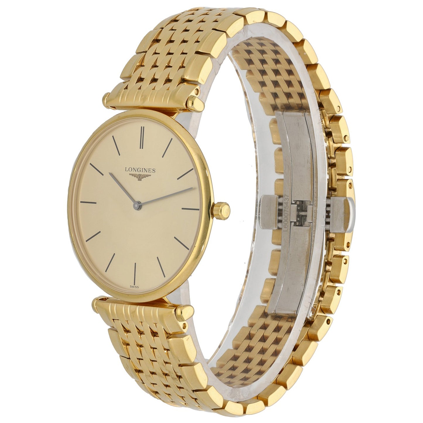 Longines La Grande Classique L4.709.2 Gold-plated stainless steel wristwatch with oval case, champagne dial and linked bracelet