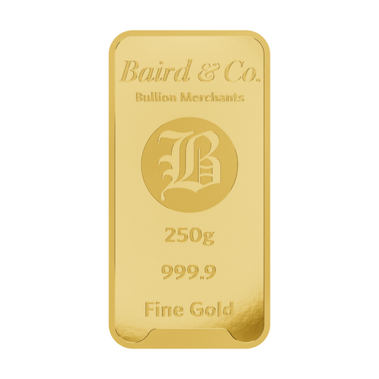 New Baird & Co 24ct 250g Gold Minted Bar