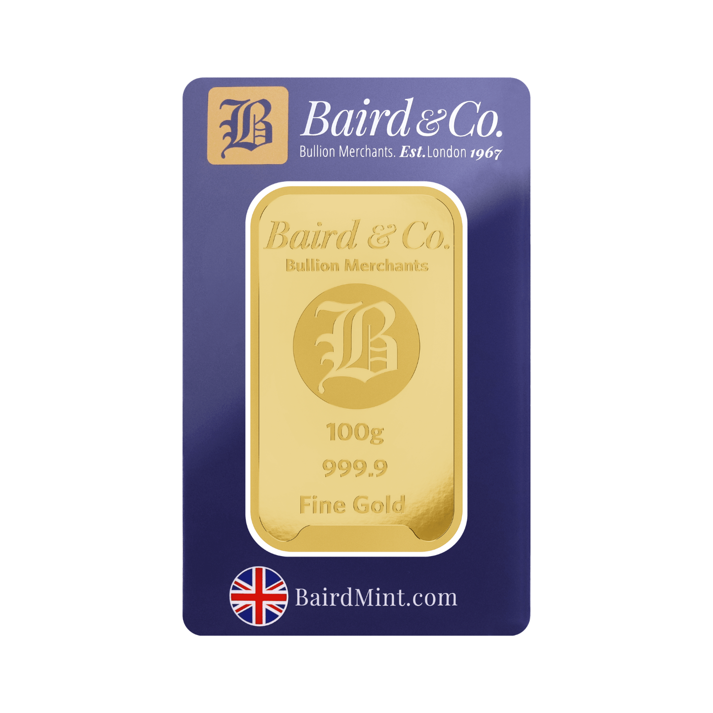 New Baird & Co 24ct 100g Gold Minted Bar