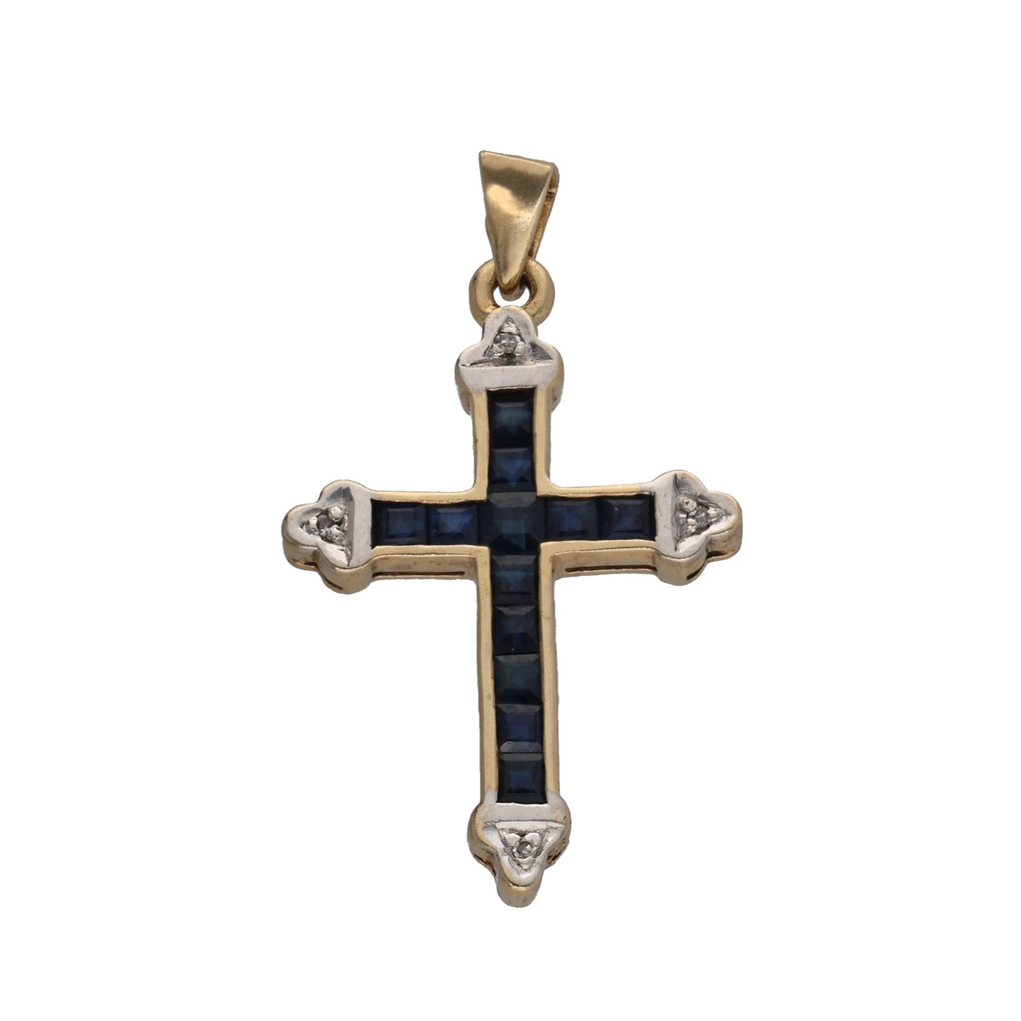 9ct Gold Sapphire & 0.02ct Diamond Cross Pendant