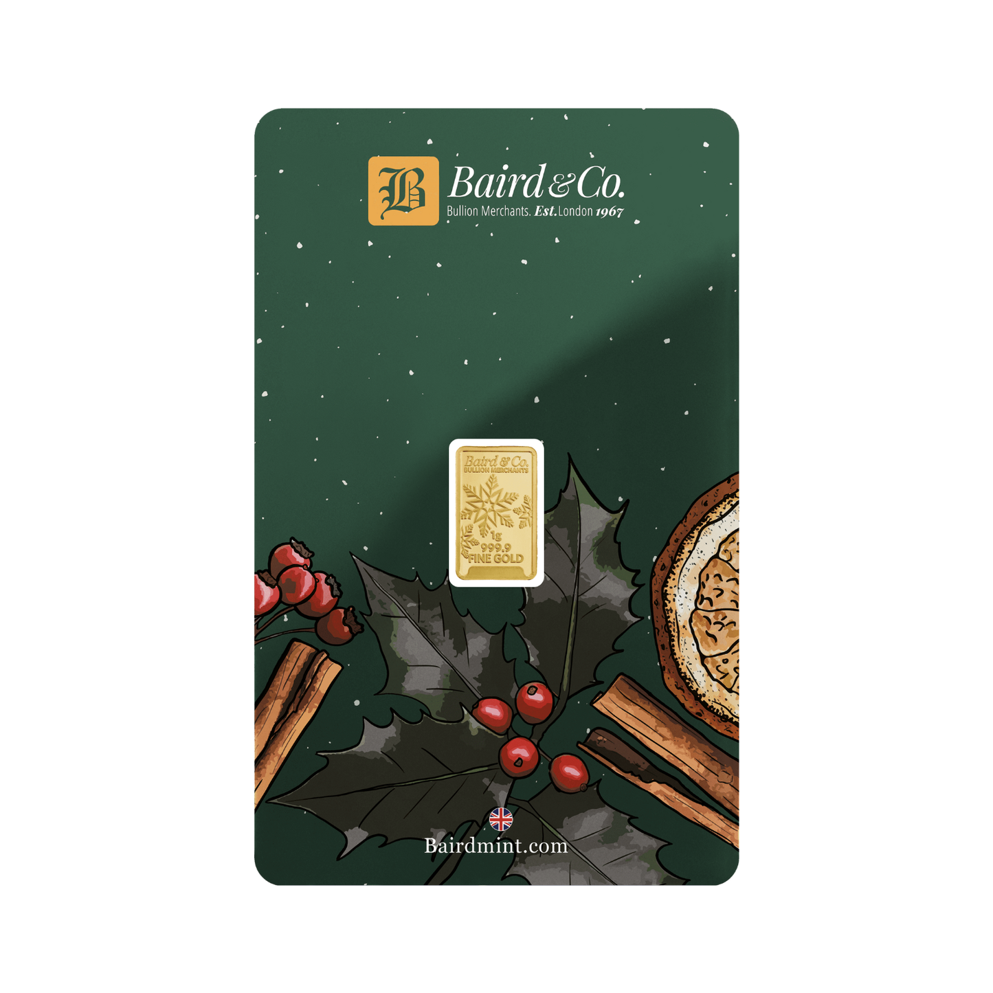 New 24ct 1g Christmas Gold Bar