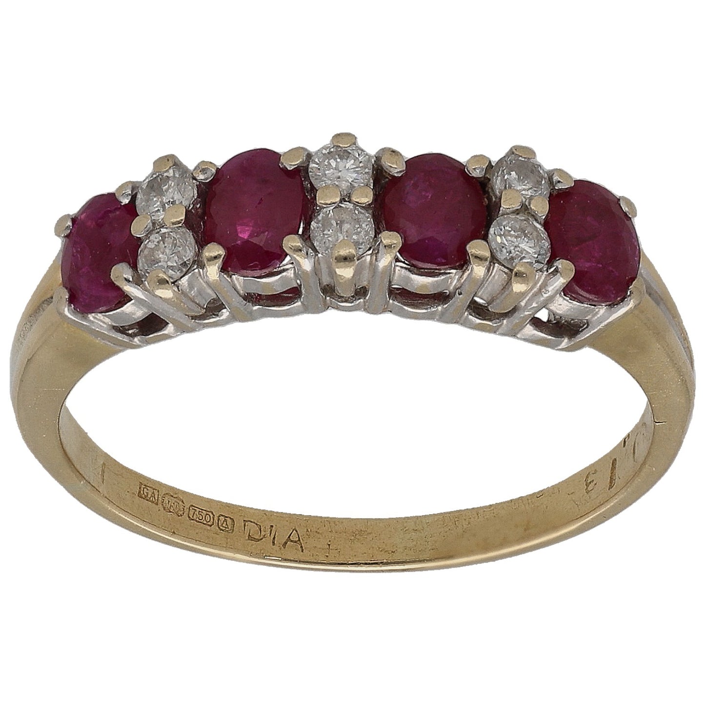 18ct Bicolour Gold Ruby & 0.12ct Diamond Half Eternity Ring Size N