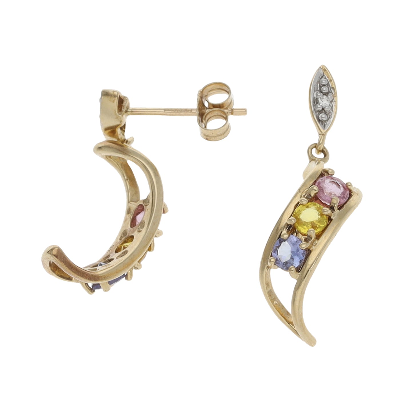 9ct Gold Sapphire & Imitation Gems Drop Earrings