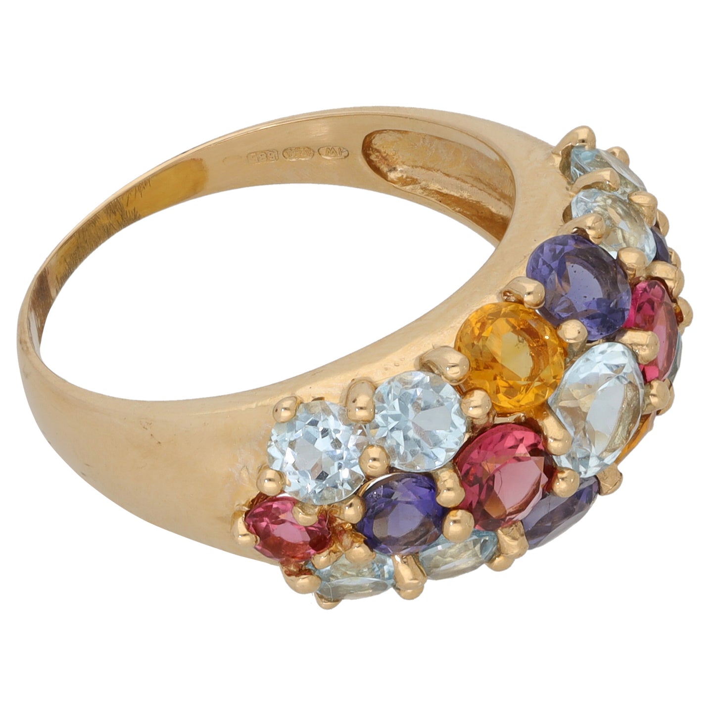 14ct Gold Iolite, Topaz, Citrine & Tourmaline Dress/Cocktail Ring Size P