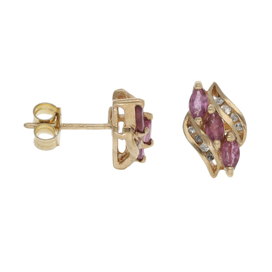 9ct Gold Ruby & 0.16ct Diamond Dress/Cocktail Earrings