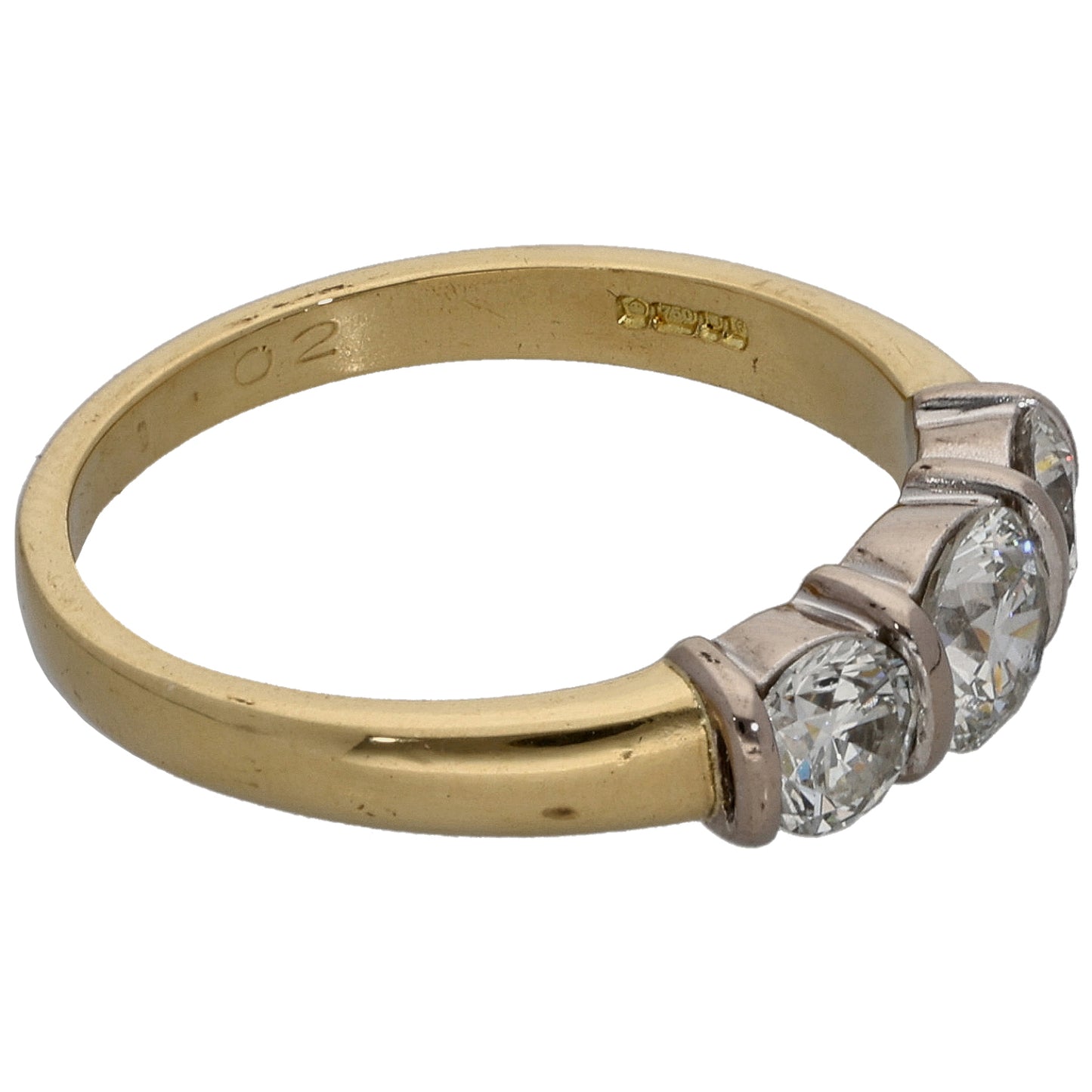 18ct Gold 1.02ct Diamond Trilogy Ring Size M