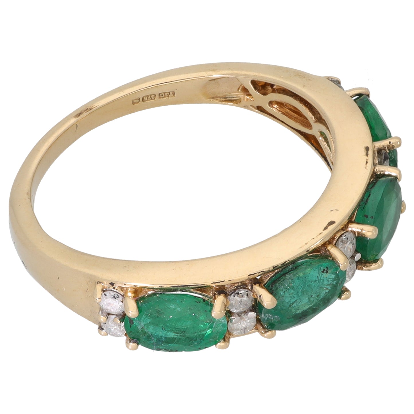 9ct Gold 0.20ct Diamond & Emerald Half Eternity Ring Size R