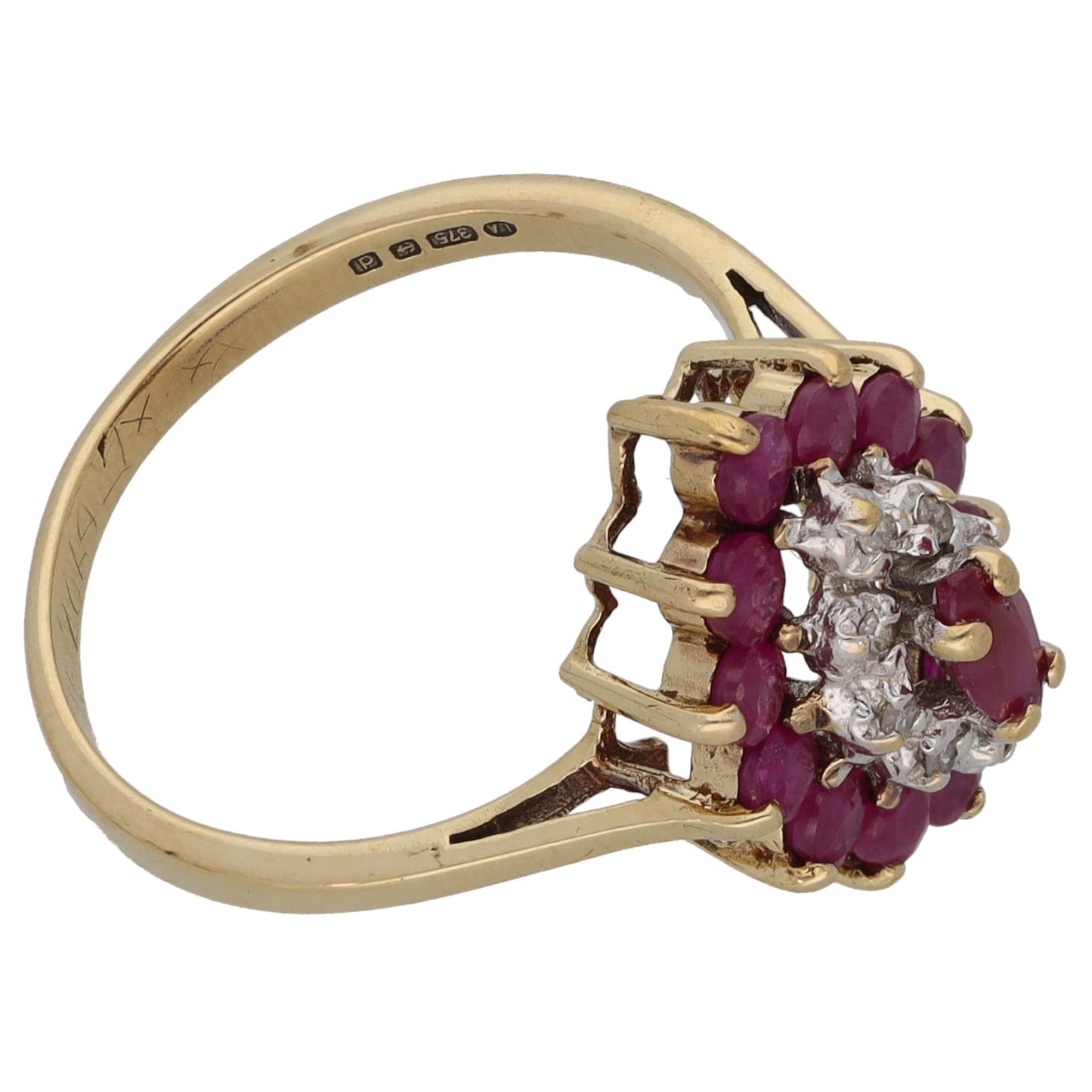 9ct Gold 0.04ct Diamond & Glass Filled Ruby Dress/Cocktail Ring Size K
