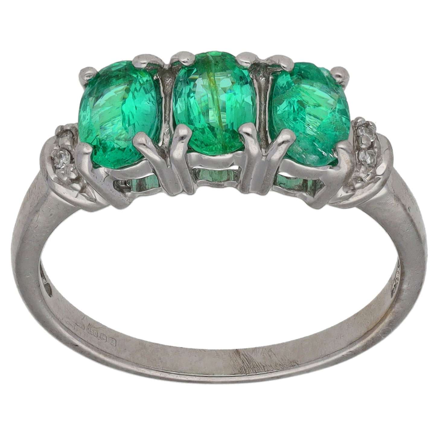 18ct White Gold Emerald & 0.02ct Diamond Dress/Cocktail Ring Size N
