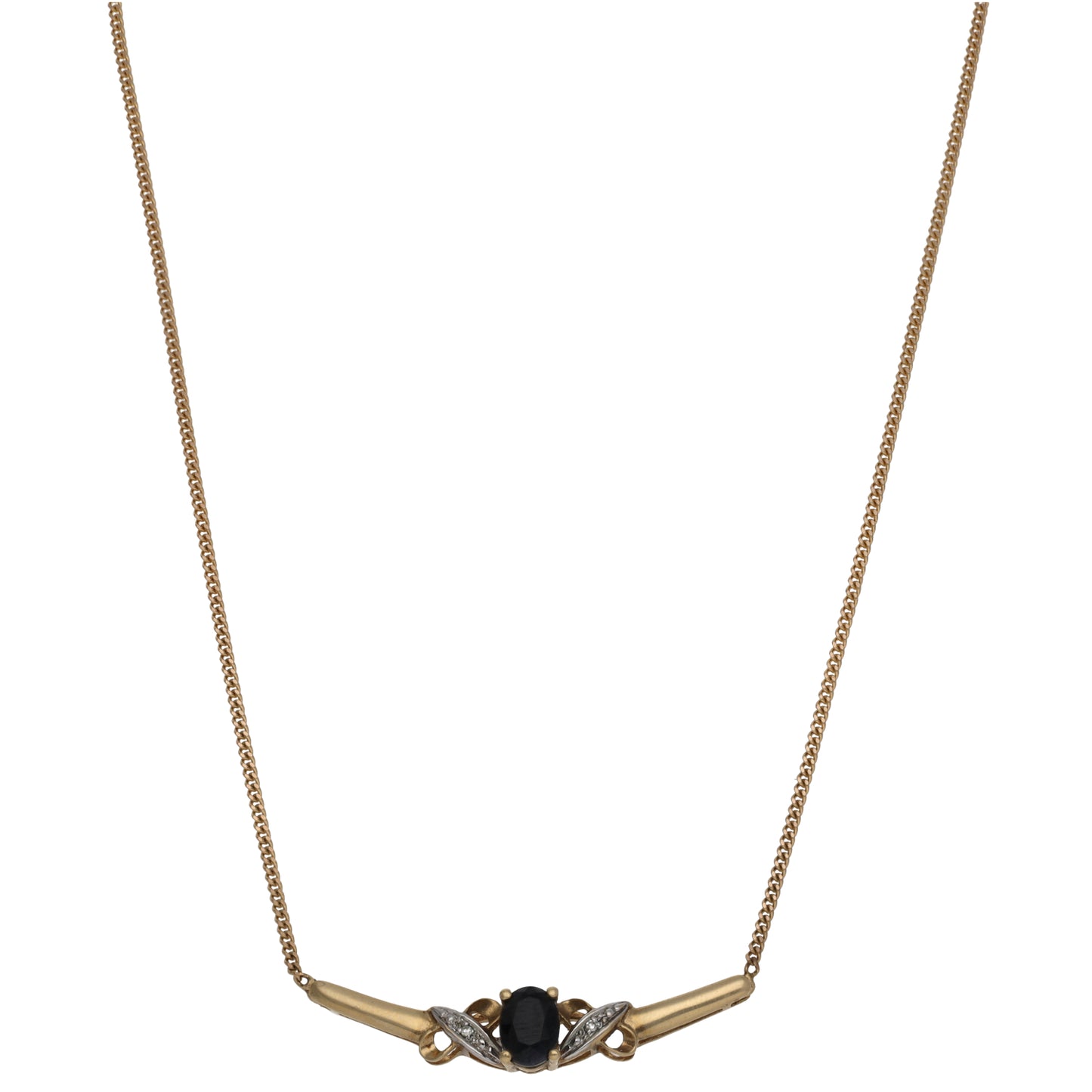 9ct Gold Sapphire & 0.01ct Round Diamond Fancy Necklace 16"