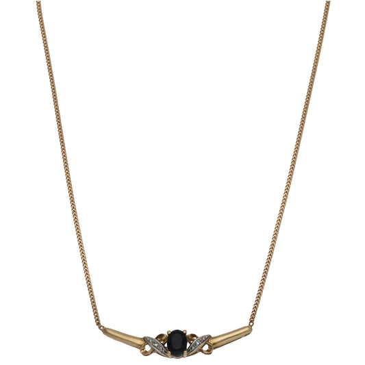 9ct Gold Sapphire & 0.01ct Round Diamond Fancy Necklace 16"