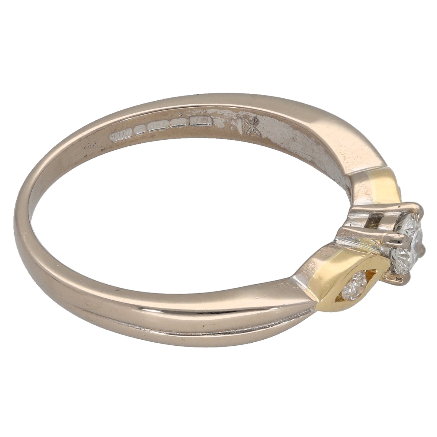 18ct Bi-Colour Gold 0.25ct Three Stone Ring Size P