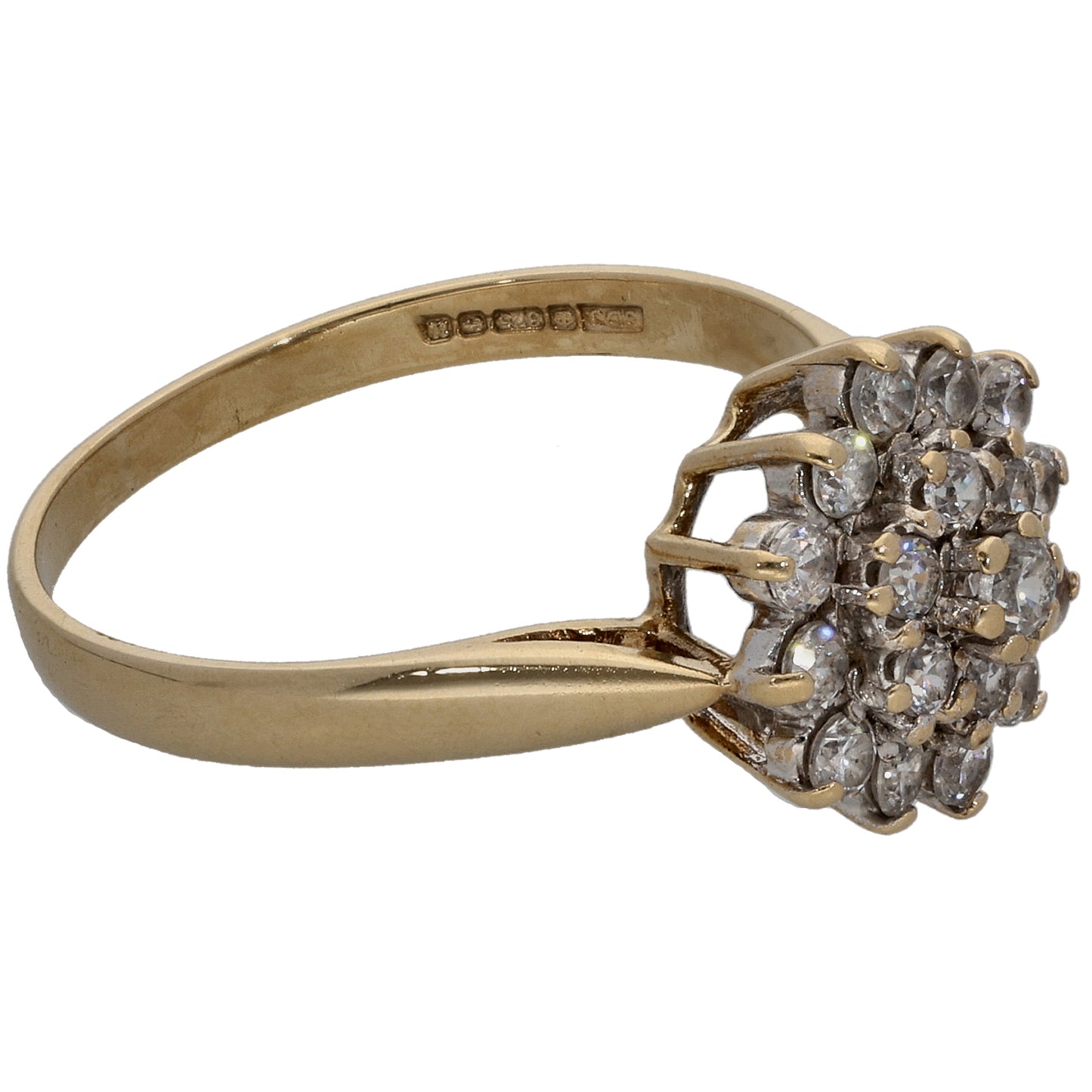 9ct Gold Cubic Zirconia Cluster Ring Size L
