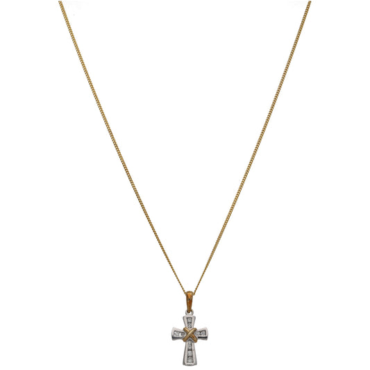 9ct Gold 0.10ct Diamond Cross Pendant With Chain