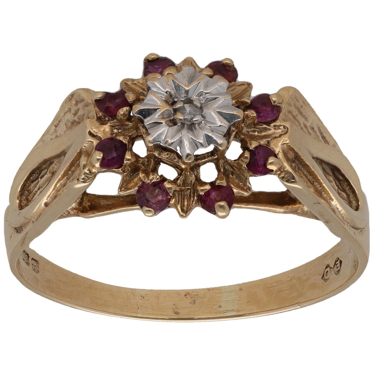 9ct Gold Ruby & 0.01ct Diamond Dress/Cocktail Ring Size V
