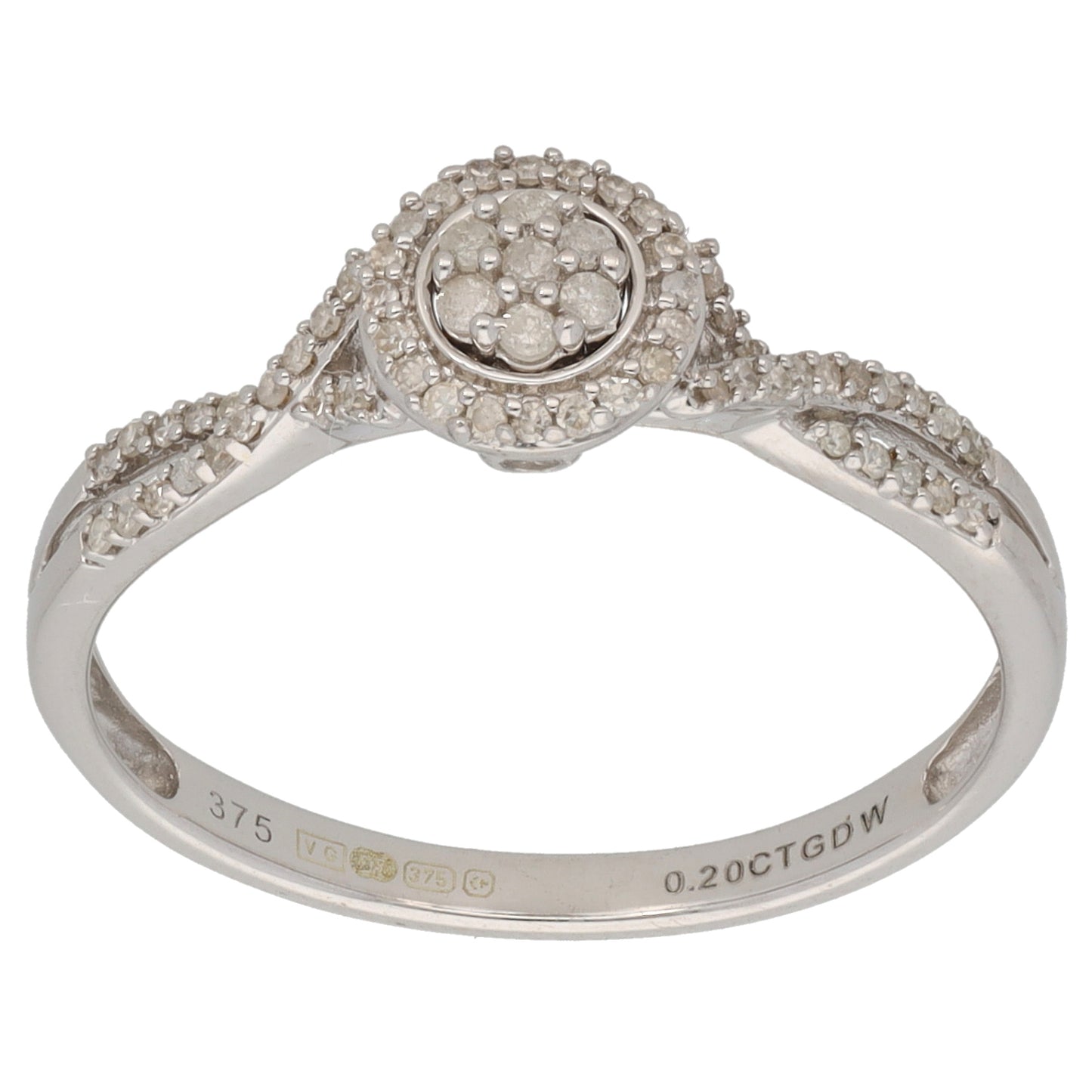 9ct White Gold 0.295ct Diamond Cluster Ring Size R