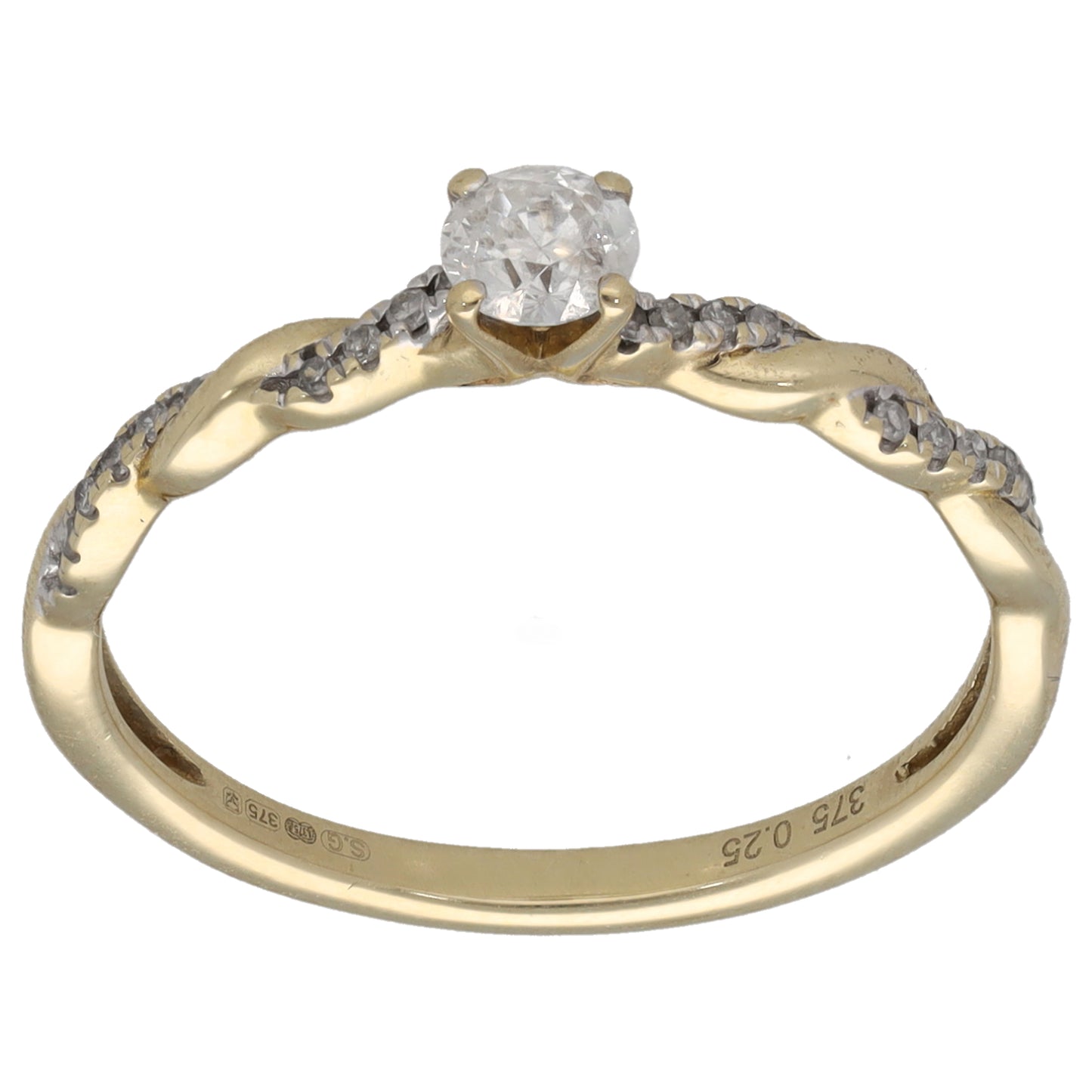 9ct Gold 0.25ct Diamond Solitaire Ring With Accent Stones Size M