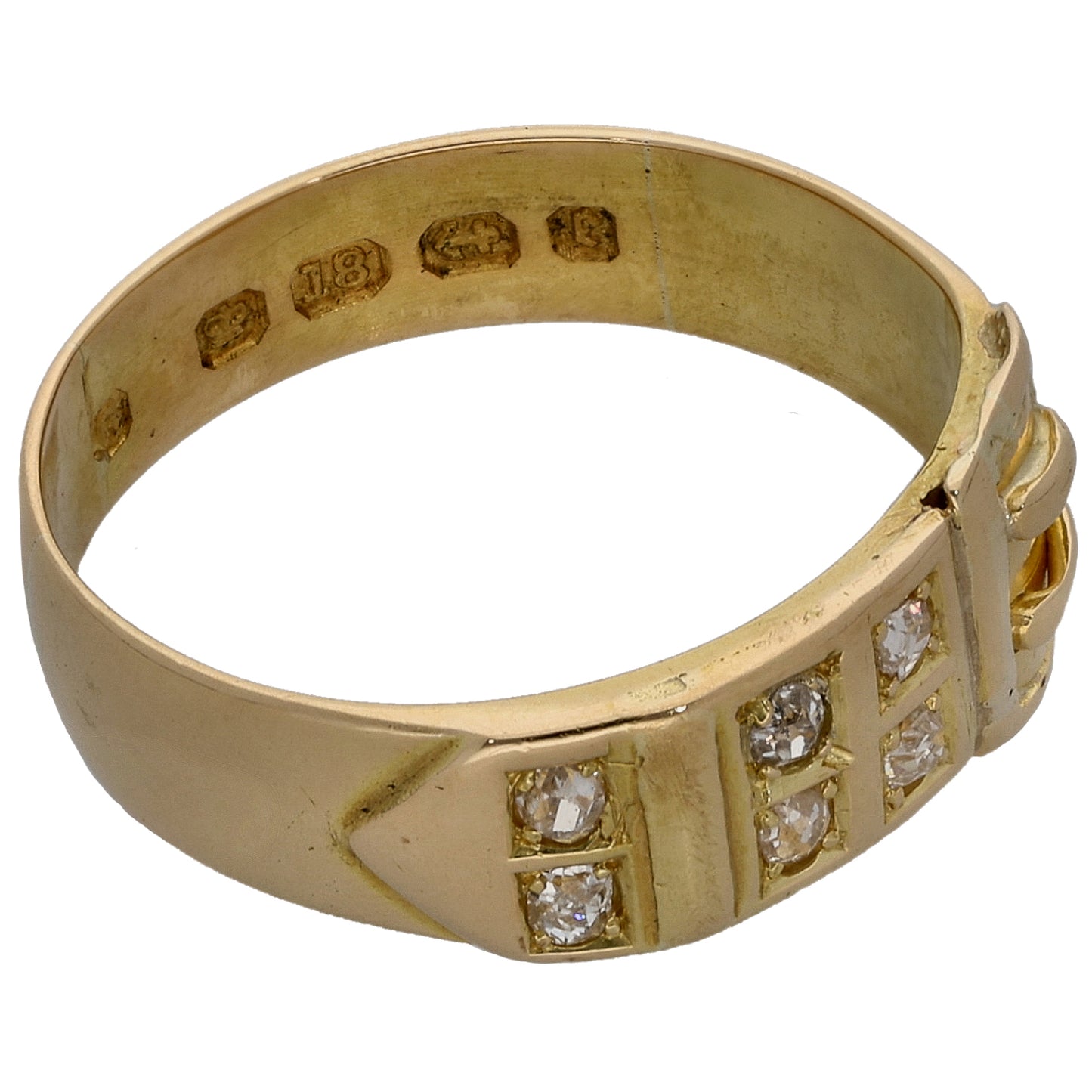 18ct Gold 0.18ct Diamond Buckle Ring Antique & Vintage Size O