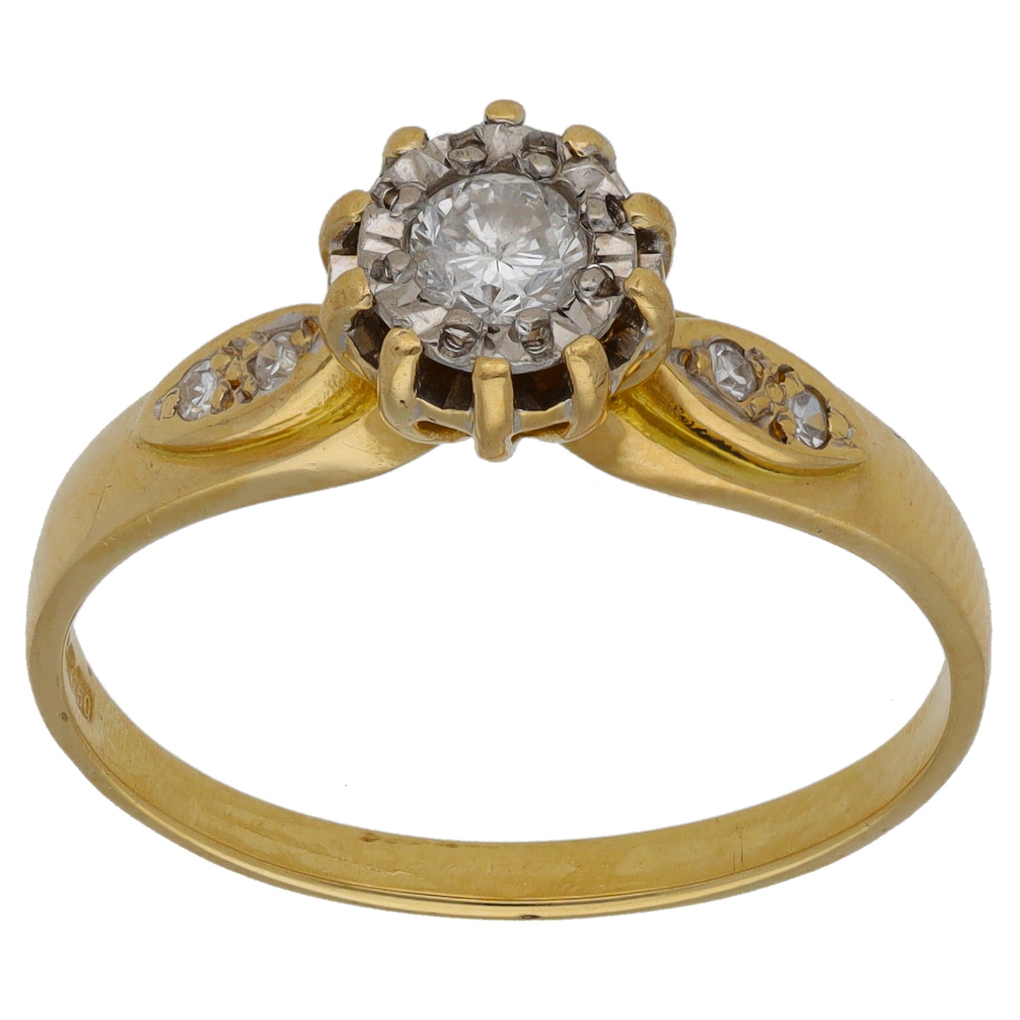 18ct Gold 0.24ct Diamond Solitaire Ring With Accent Stones Size R